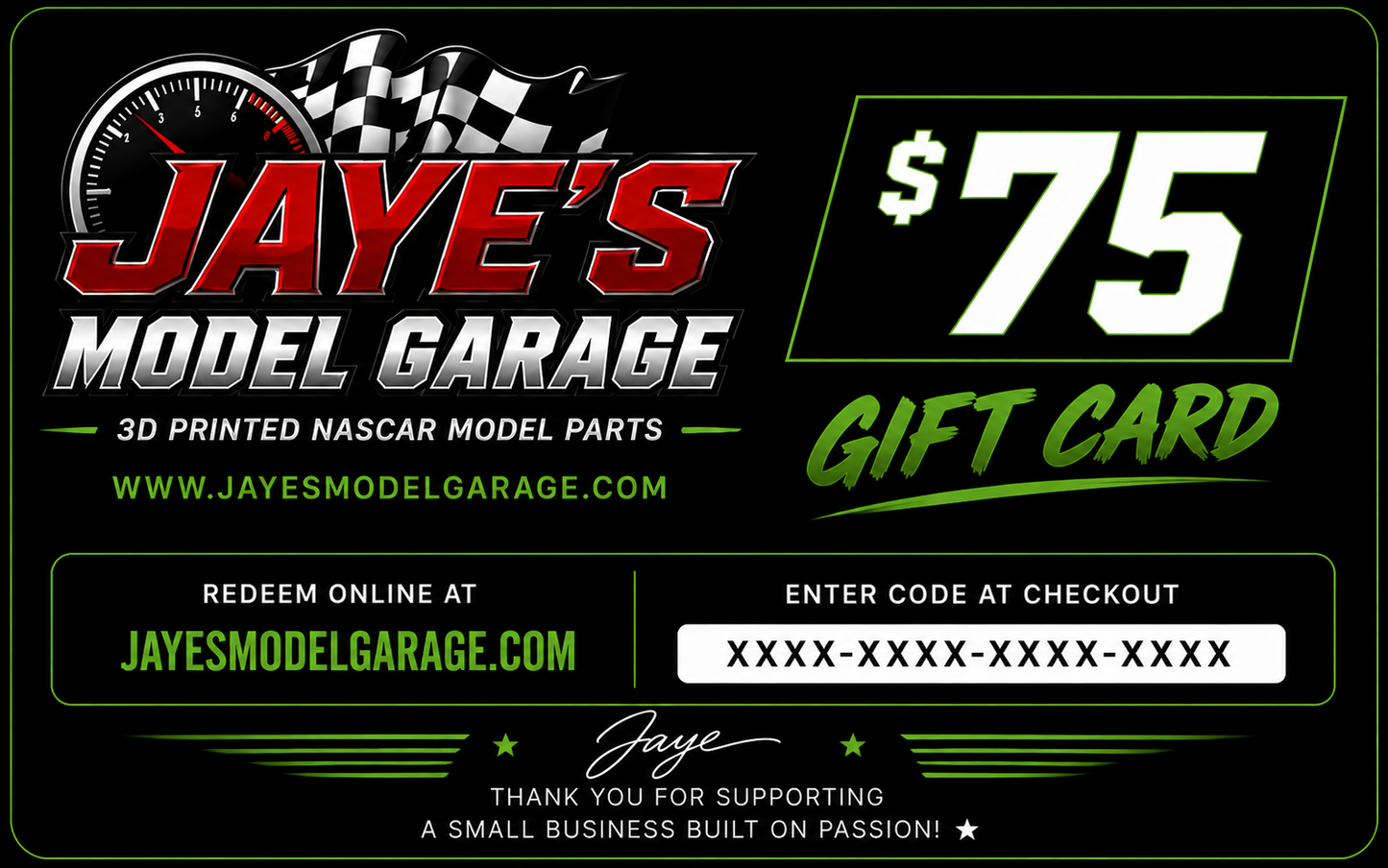 Gift Cards | Jaye's Model Garage