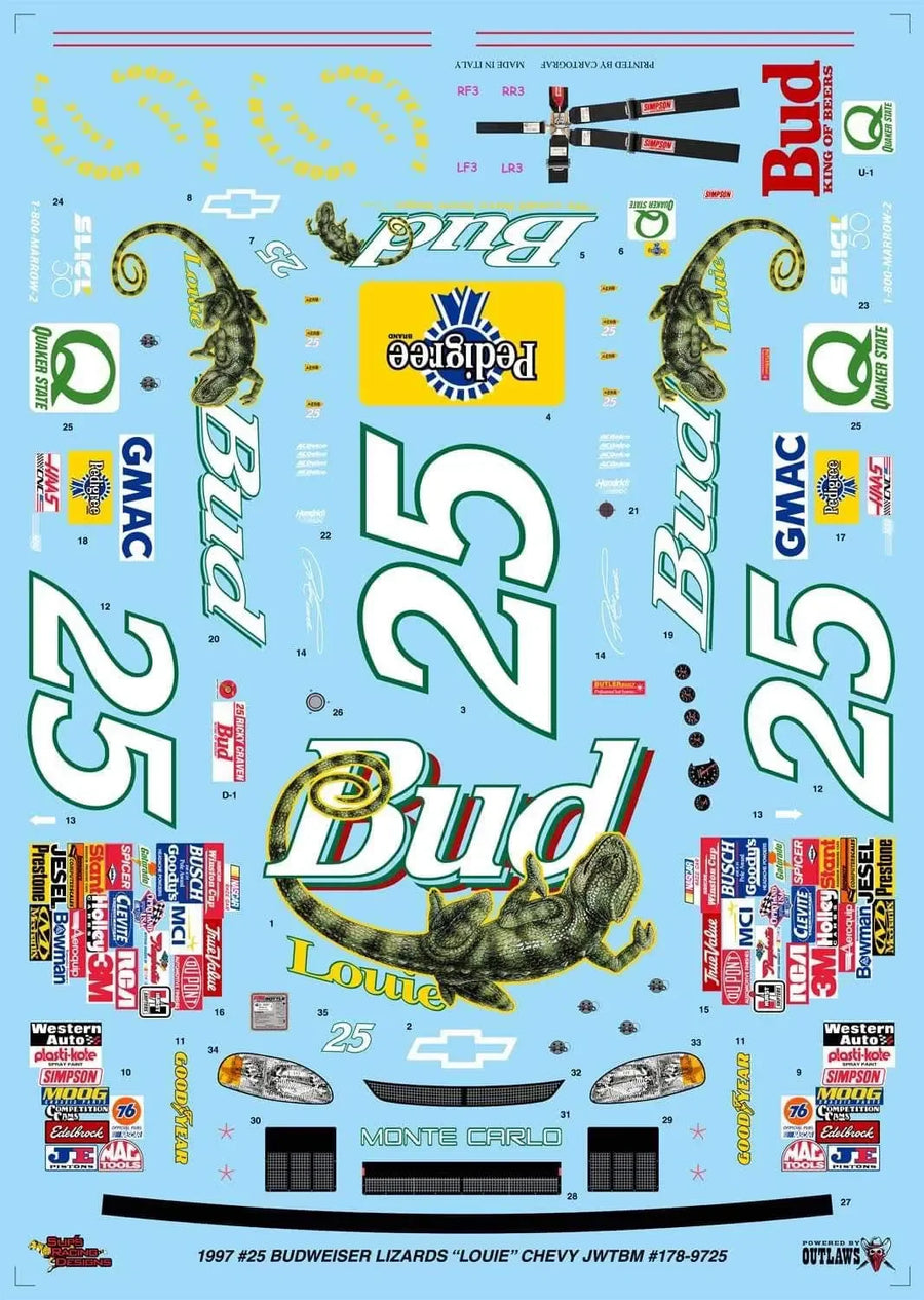 1997 Ricky Craven Budweiser Louie The Lizard Decals