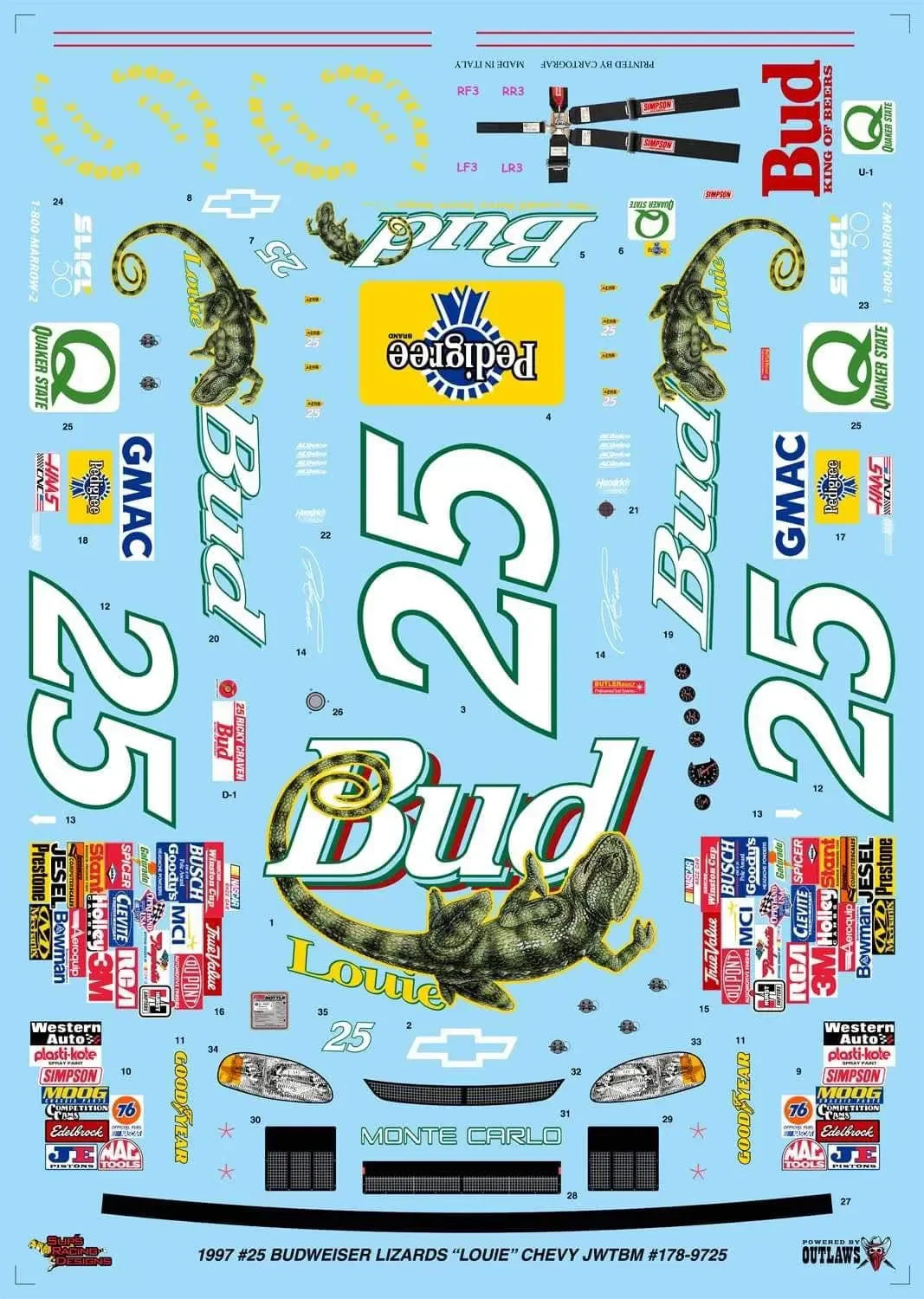 1997 Ricky Craven Budweiser Louie The Lizard Monte Carlo Decals with Dash Set
