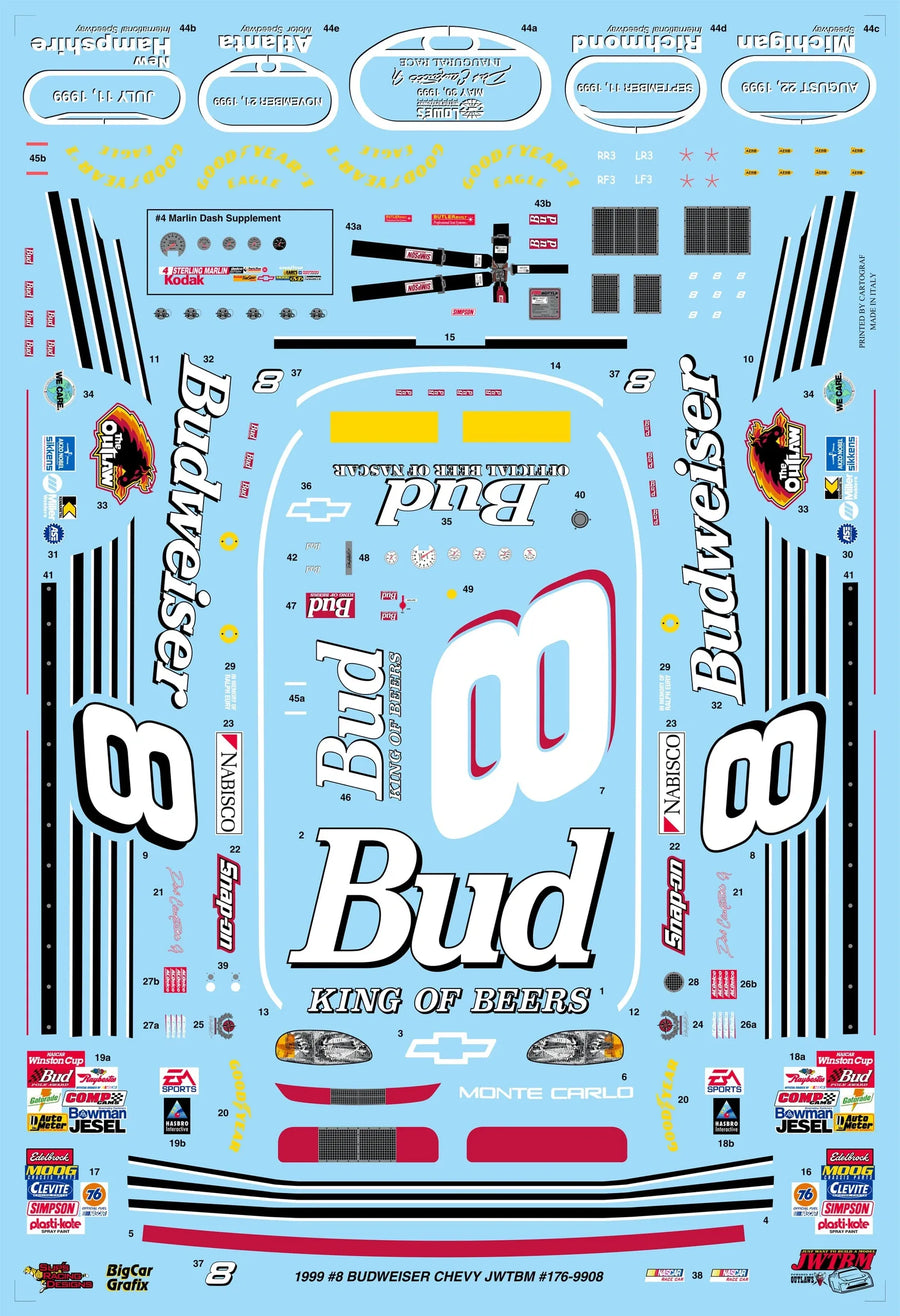 1999 #8 Budweiser Chevy JWTBM Decals with Dash Set