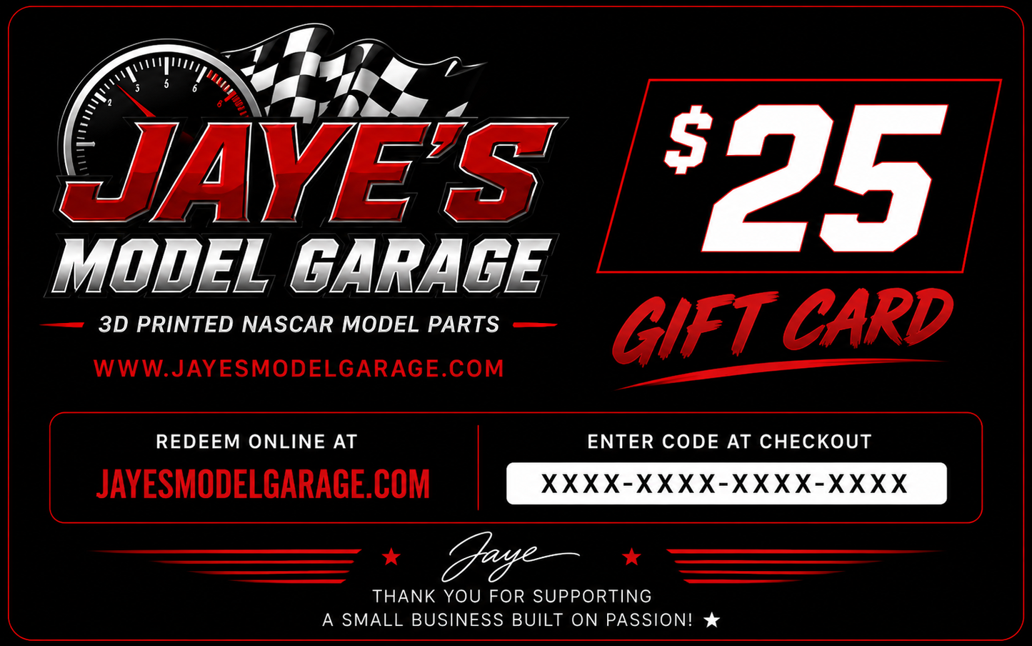 Gift Cards | Jaye's Model Garage