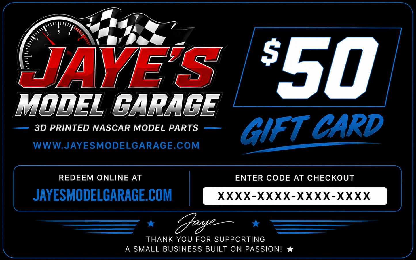 Gift Cards | Jaye's Model Garage