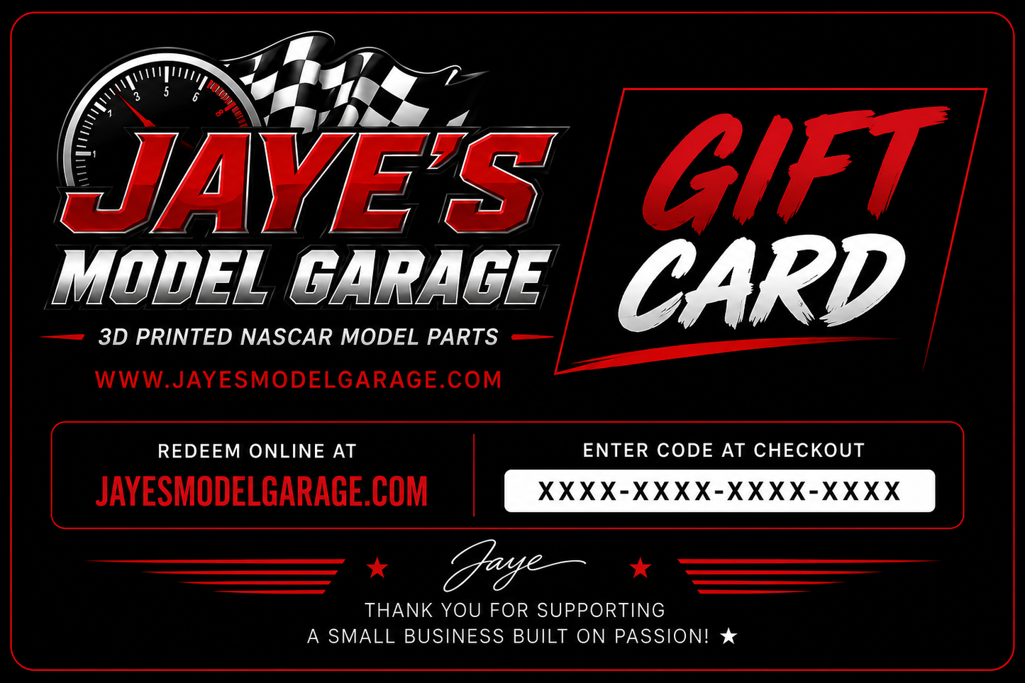 Gift Cards | Jaye's Model Garage